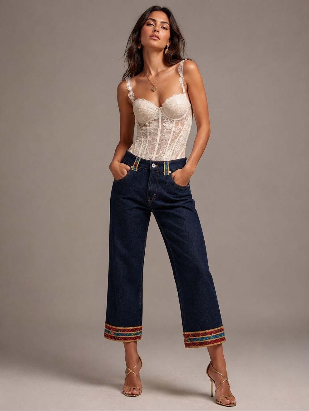 D&G Dolce Gabbana Vintage Y2K Cropped Jeans Size 28 Embellished Trim Denim NWT